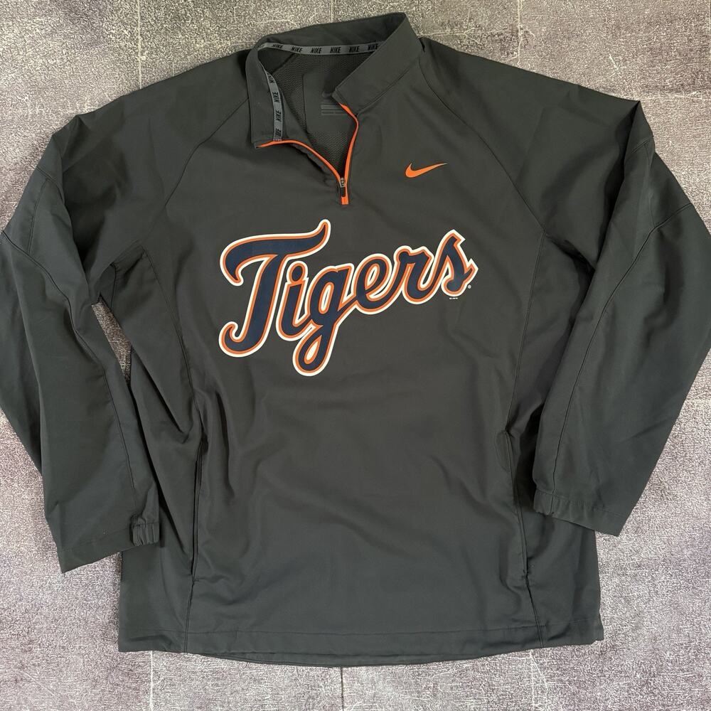 Men's Nike Detroit Tigers 1/4 Zip Mesh Lined Dark Gray Windbreaker Jacket Sz L
